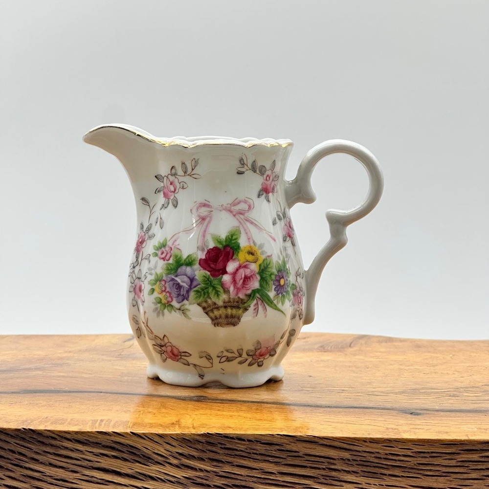 L&M Fine China Hand-Painted Bristol Gardens Small Pitcher/Creamer 3.25"